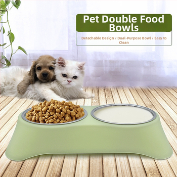 Dvigubas dubuo lemmikliams iš nerūdijančio plieno, integruotas dizainas, nepralaidus, tinka katėms ir šunims