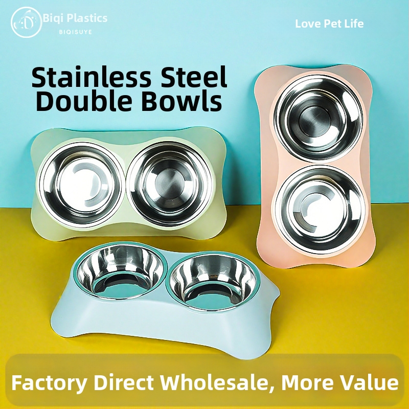 Dvigubas dubuo lemmikliams iš nerūdijančio plieno, integruotas dizainas, nepralaidus, tinka katėms ir šunims