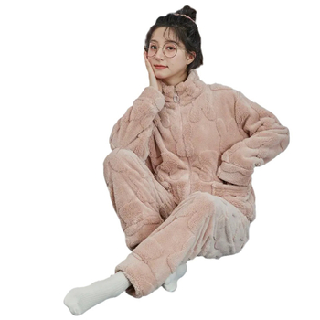 Kućni set od koralnog baršuna s kapuljom i zatvaračem, minimalistički kardigan stil, 80-90% pamuk, ekstra debela tkanina.