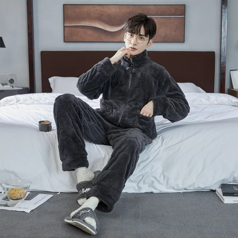 Kućni set od koralnog baršuna s kapuljom i zatvaračem, minimalistički kardigan stil, 80-90% pamuk, ekstra debela tkanina.