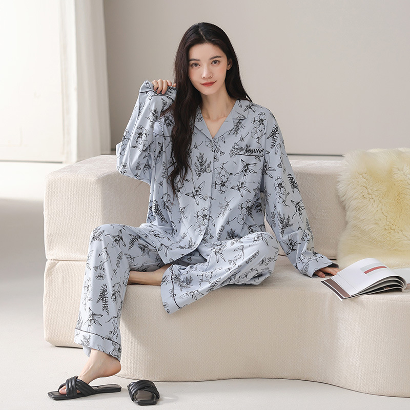 Puuvillane pijamaseade lapel-kardiganiga, pikad varrukad, 100% puuvill, keskmise paksusega 161–180 g/m², sügis 2025