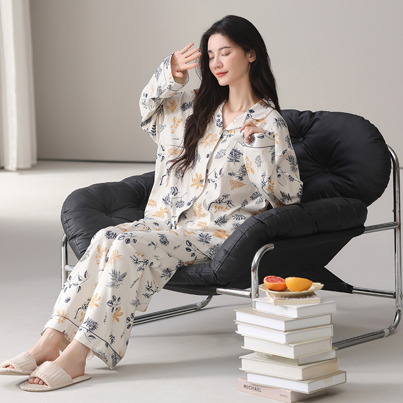 Puuvillane pijamaseade lapel-kardiganiga, pikad varrukad, 100% puuvill, keskmise paksusega 161–180 g/m², sügis 2025