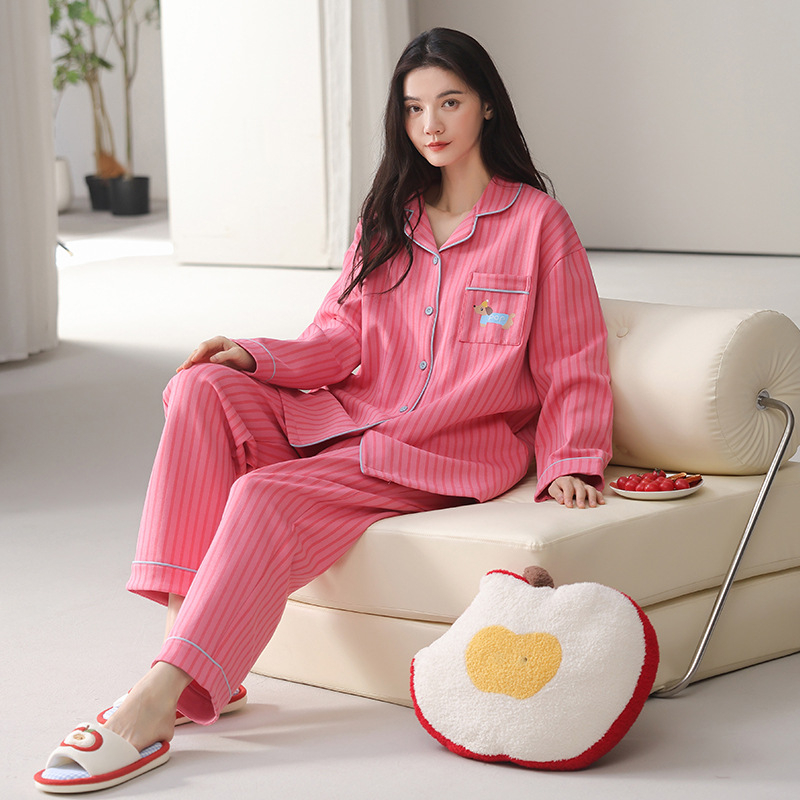 Puuvillane pijamaseade lapel-kardiganiga, pikad varrukad, 100% puuvill, keskmise paksusega 161–180 g/m², sügis 2025