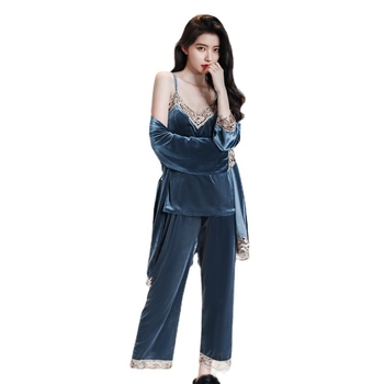 Set pidžame od baršuna s jastučićem za prsa – tri dijela, dugi rukavi, duge hlače, za žene