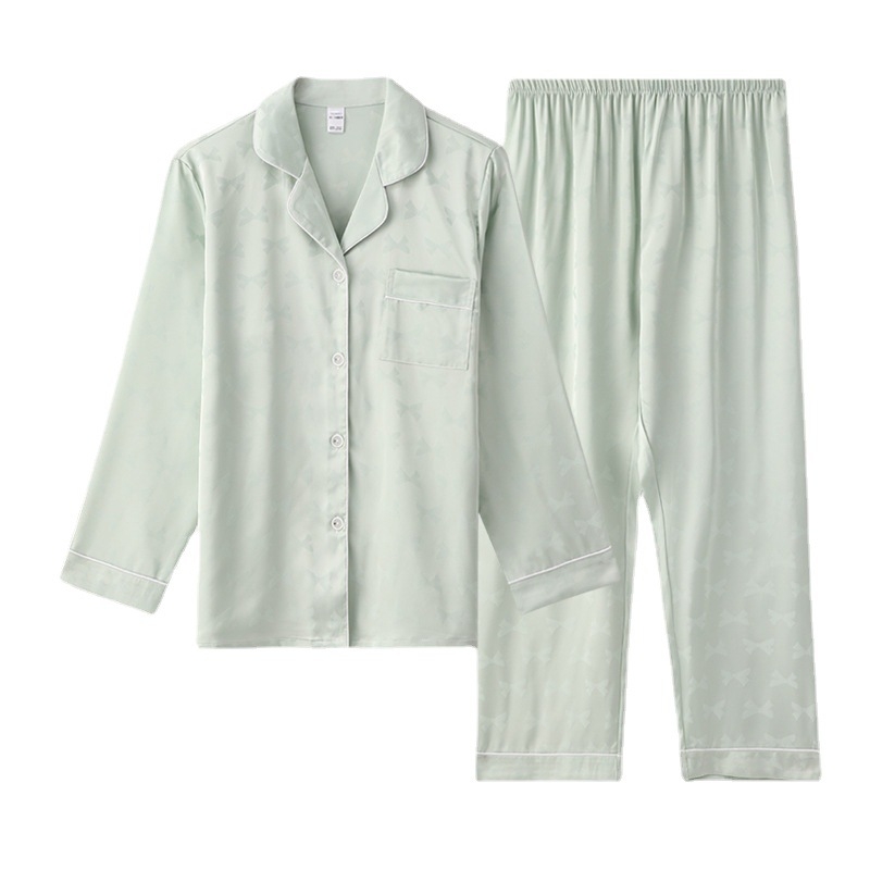 Set de pijamale din mătase artificială pentru femei, mâneci lungi, două piese, poliester