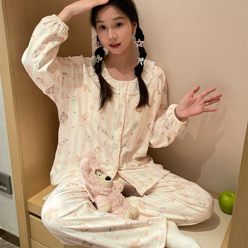 Naiste Derong akrüülist pižamakomplekt, ümmarguse kaelusega, pikad varrukad, püksid, keskmise paksusega