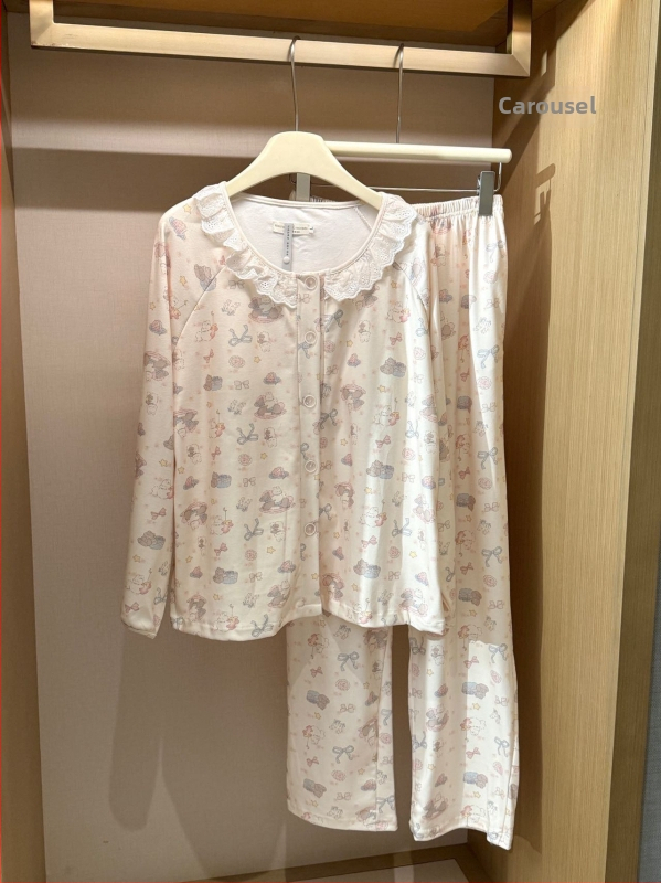 Naiste Derong akrüülist pižamakomplekt, ümmarguse kaelusega, pikad varrukad, püksid, keskmise paksusega