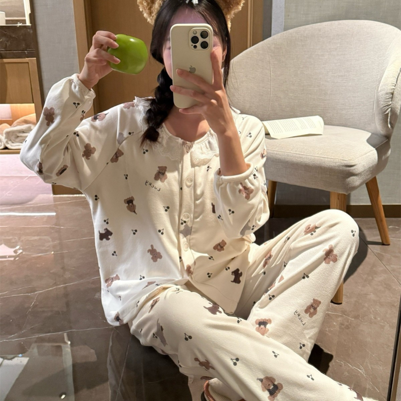 Naiste Derong akrüülist pižamakomplekt, ümmarguse kaelusega, pikad varrukad, püksid, keskmise paksusega