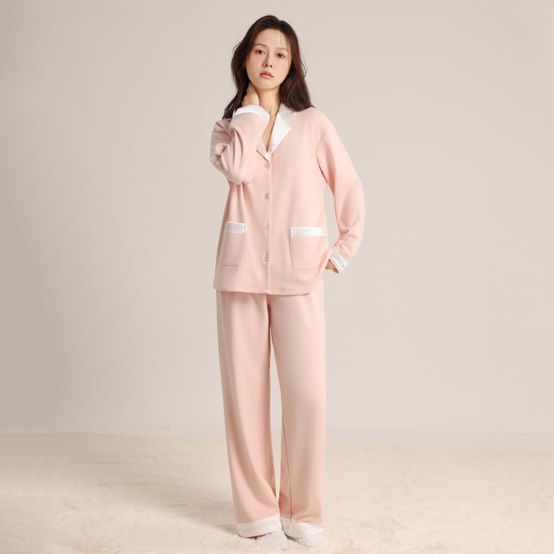 Naiste pijamasekett, Korea stiilis sügis-talv, lihtne ja mugav, Derong kangas, 90–95% polüester, 251–300 g/m², pikad varrukad