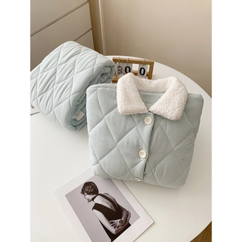 Pijama de damă din bumbac trei straturi, cu căptușeală de fleece – grosime de iarnă, guler păpușă, mâneci lungi