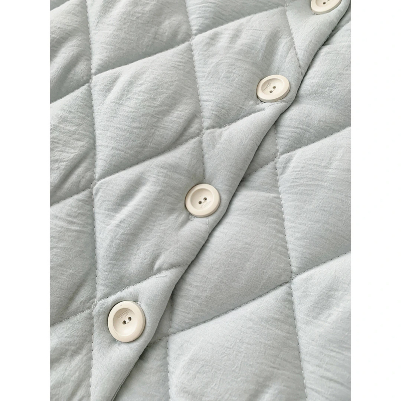 Pijama de damă din bumbac trei straturi, cu căptușeală de fleece – grosime de iarnă, guler păpușă, mâneci lungi