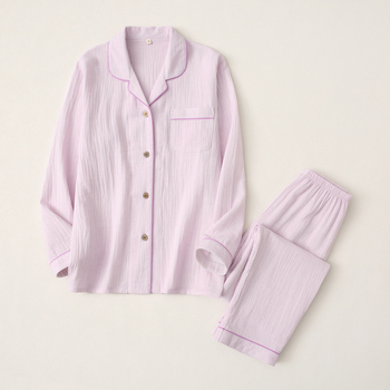 Otthoni pamut pizsama szett - 100% pamut, hosszú ujjú, nadrágos, egyszerű, hétköznapi stílus, közepes súlyú anyag (181-200 g/m²)