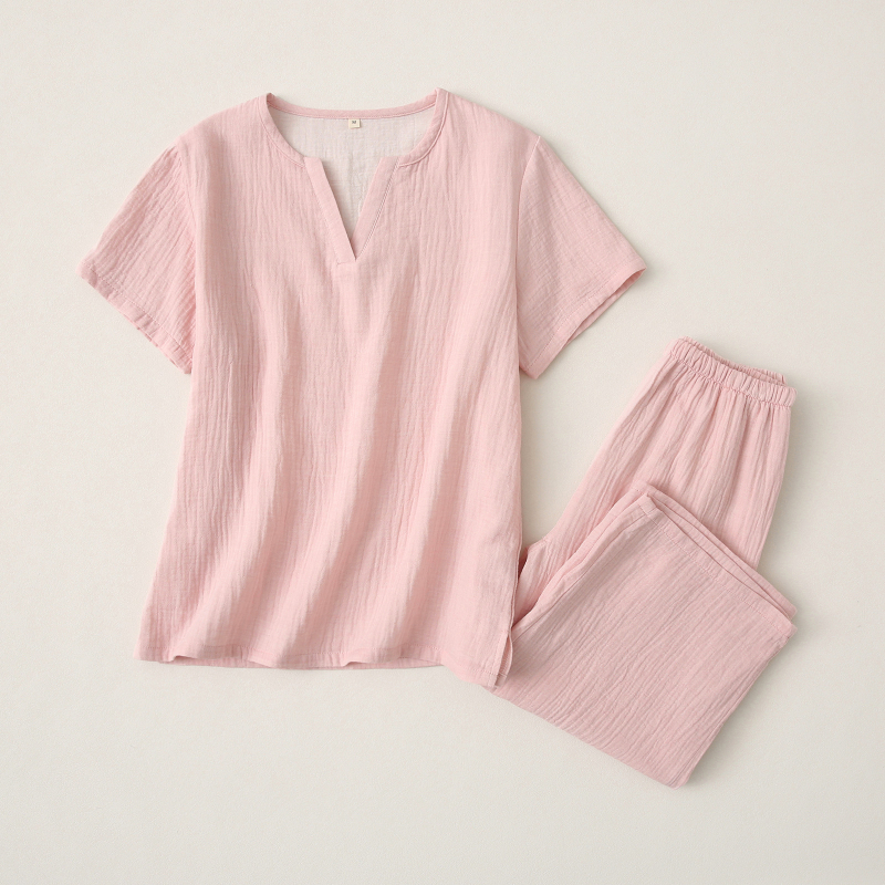 Otthoni pamut pizsama szett - 100% pamut, hosszú ujjú, nadrágos, egyszerű, hétköznapi stílus, közepes súlyú anyag (181-200 g/m²)