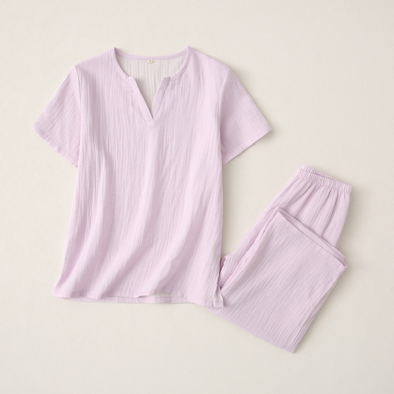 Otthoni pamut pizsama szett - 100% pamut, hosszú ujjú, nadrágos, egyszerű, hétköznapi stílus, közepes súlyú anyag (181-200 g/m²)