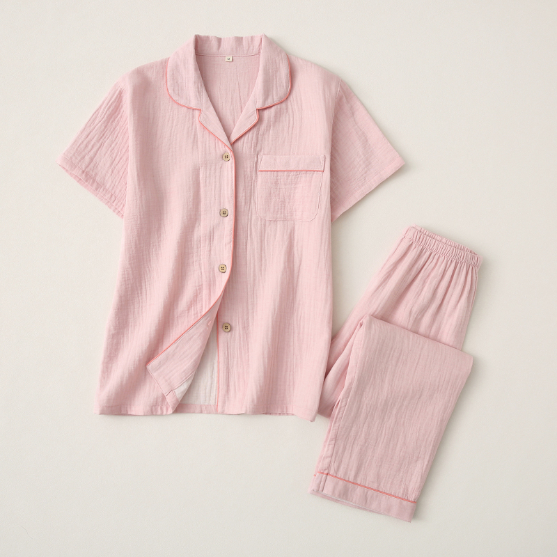Otthoni pamut pizsama szett - 100% pamut, hosszú ujjú, nadrágos, egyszerű, hétköznapi stílus, közepes súlyú anyag (181-200 g/m²)
