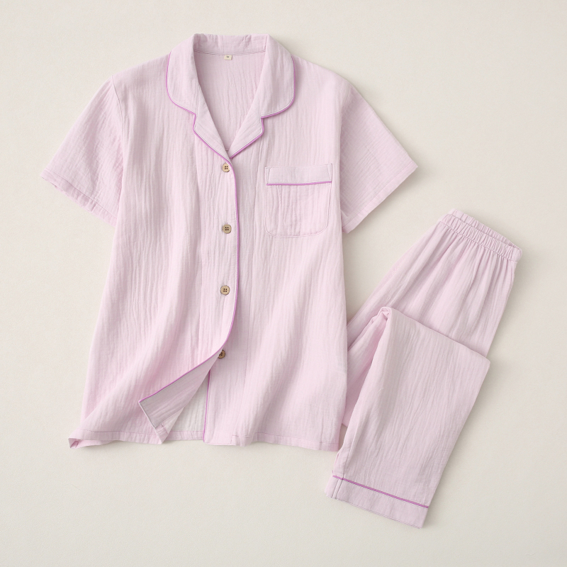 Otthoni pamut pizsama szett - 100% pamut, hosszú ujjú, nadrágos, egyszerű, hétköznapi stílus, közepes súlyú anyag (181-200 g/m²)