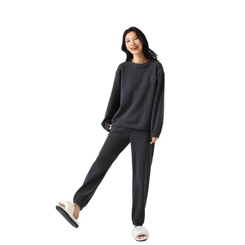 Ženski flis pidžama set, pulover s okruglim izrezom, dugi rukavi, fleece-podstava, 90–95% poliester