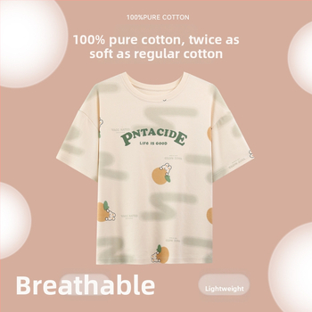 Naiste puuvillane pidžaamasegu, ümmarguse kaelusega top, 3/4 varrukad ja lühikesed püksid, 100% puuvill