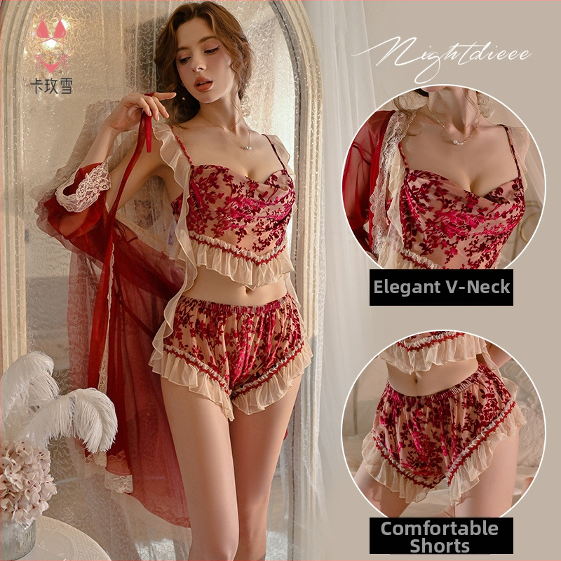 Kaheosaline komplekt: Seksikas kamisool ööseks V-kaelusega, varrukateta, lühikesed püksid, hingav kudum