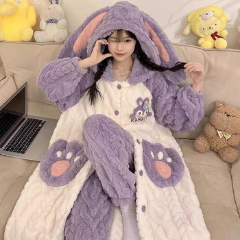 Ženske zimske pidžame s cardiganom od koralnog fleisa, debeli materijal, dugi rukavi