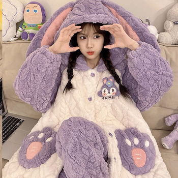 Ženske zimske pidžame s cardiganom od koralnog fleisa, debeli materijal, dugi rukavi