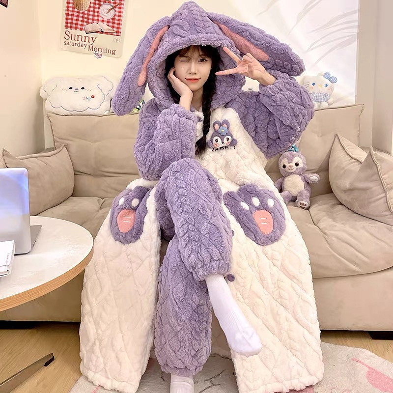 Ženske zimske pidžame s cardiganom od koralnog fleisa, debeli materijal, dugi rukavi