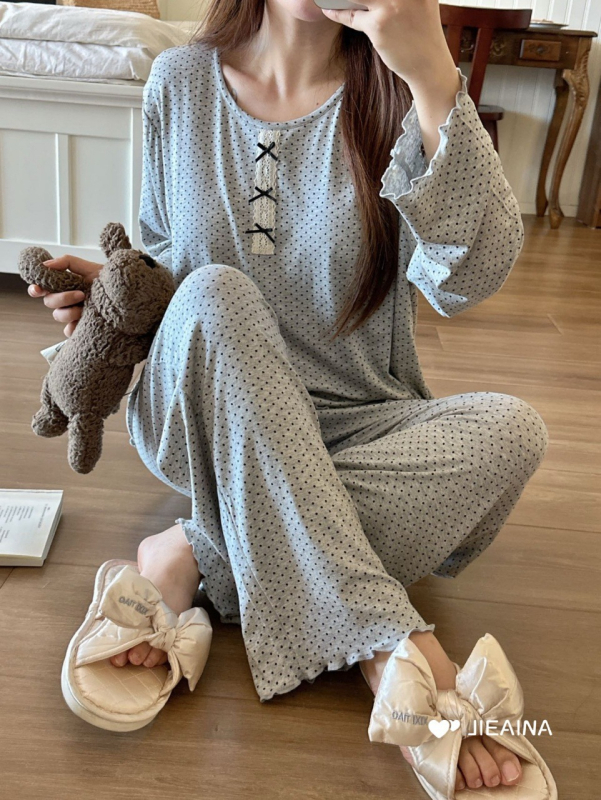 Set pidžama bez grudnjaka s umetcima za prsa, ženske modalne pidžame s dugim rukavima, okrugli vrat, gusta tkanina 181–200 g/m²