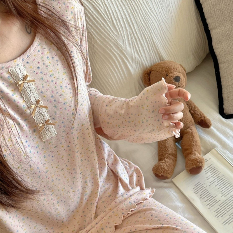 Set pidžama bez grudnjaka s umetcima za prsa, ženske modalne pidžame s dugim rukavima, okrugli vrat, gusta tkanina 181–200 g/m²