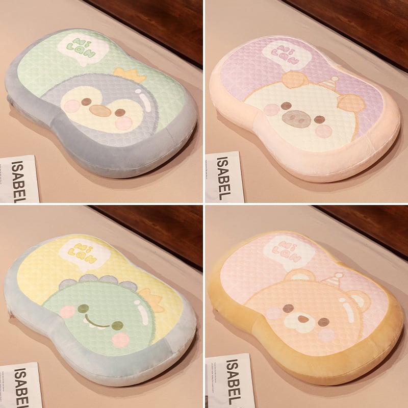 Atminties medvilninis kaklo pagalvė su ledo šilko užvalkalu, ovalo formos, ženklo Initial Floc, svoris iki 1 kg