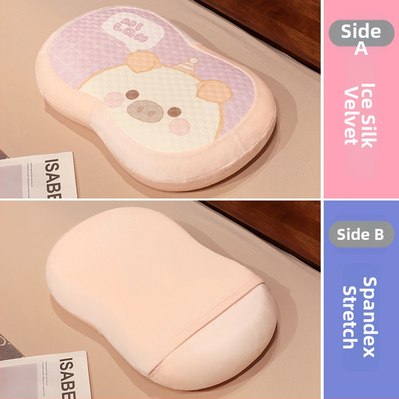 Atminties medvilninis kaklo pagalvė su ledo šilko užvalkalu, ovalo formos, ženklo Initial Floc, svoris iki 1 kg