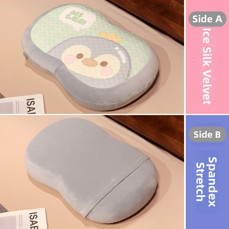 Atminties medvilninis kaklo pagalvė su ledo šilko užvalkalu, ovalo formos, ženklo Initial Floc, svoris iki 1 kg