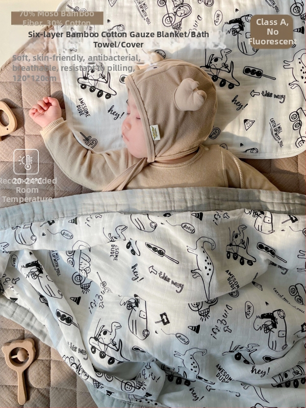 Deka pre bábätká — 70% bambusové vlákno, 30% bavlna; motív zvierat/karikatúra; celoročné použitie; vhodné pre dojčatá a batoľatá (1–3 roky); bezpečnostná trieda A.