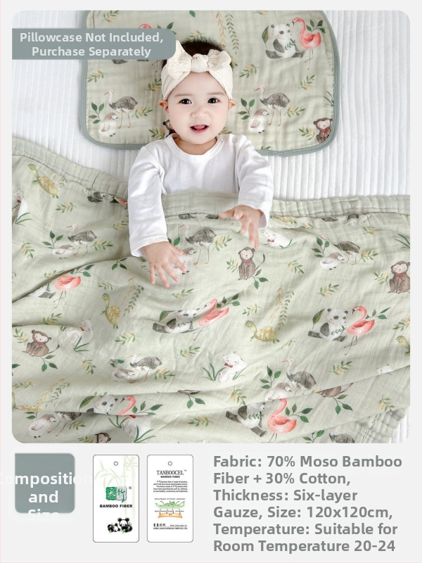 Deka pre bábätká — 70% bambusové vlákno, 30% bavlna; motív zvierat/karikatúra; celoročné použitie; vhodné pre dojčatá a batoľatá (1–3 roky); bezpečnostná trieda A.