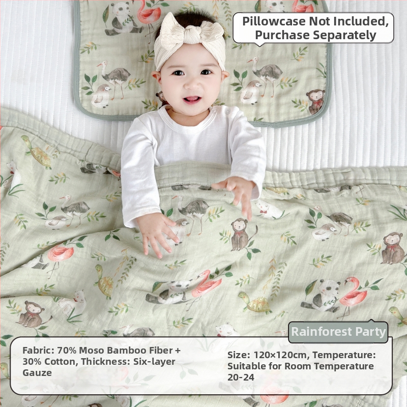 Deka pre bábätká — 70% bambusové vlákno, 30% bavlna; motív zvierat/karikatúra; celoročné použitie; vhodné pre dojčatá a batoľatá (1–3 roky); bezpečnostná trieda A.