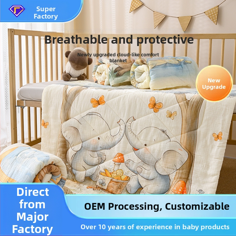 Kūdikių žieminis pledas iš gryno medvilnės audinio, poliesterio įdėklas, svoris 0.55–1.0 kg, tinkamas iki 1 metų, personalizuotas su karikatūriniu atspaudu