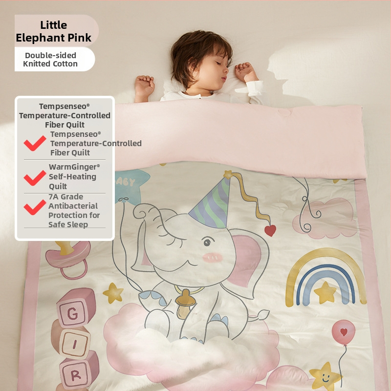 Kūdiklių pledas su poliesterio užpildais, megzta medvilnė audinys, svoris 0,55–1,0 kg, pavasario ir rudens sezonoms, tinkamas 1–2 metų vaikams