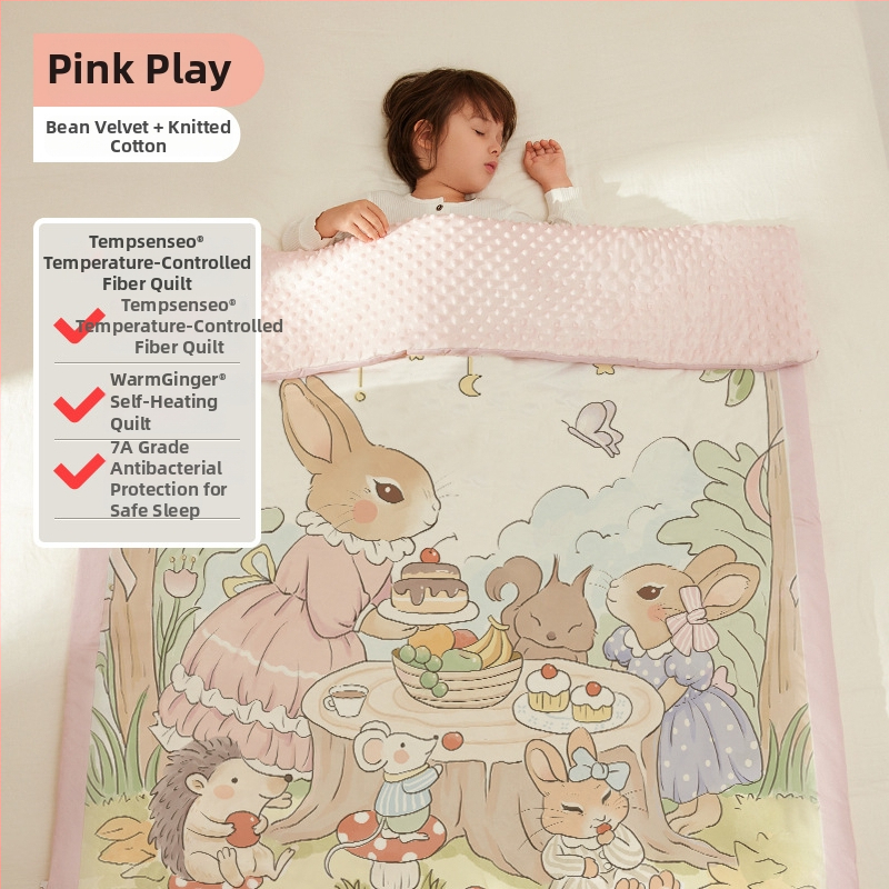 Kūdiklių pledas su poliesterio užpildais, megzta medvilnė audinys, svoris 0,55–1,0 kg, pavasario ir rudens sezonoms, tinkamas 1–2 metų vaikams