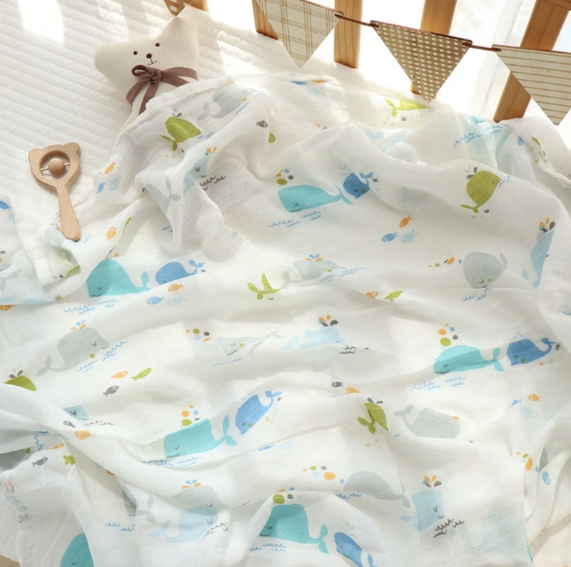 Muslin wrap od bambus-pamuk materijala, Cartoon uzorak, ljetni lagani swaddle za dojenčad i djecu do 3 godine