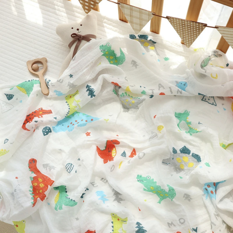 Muslin wrap od bambus-pamuk materijala, Cartoon uzorak, ljetni lagani swaddle za dojenčad i djecu do 3 godine