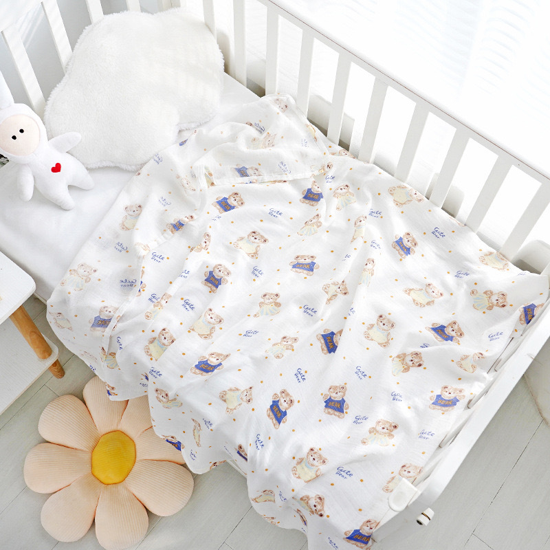 Muslin wrap od bambus-pamuk materijala, Cartoon uzorak, ljetni lagani swaddle za dojenčad i djecu do 3 godine