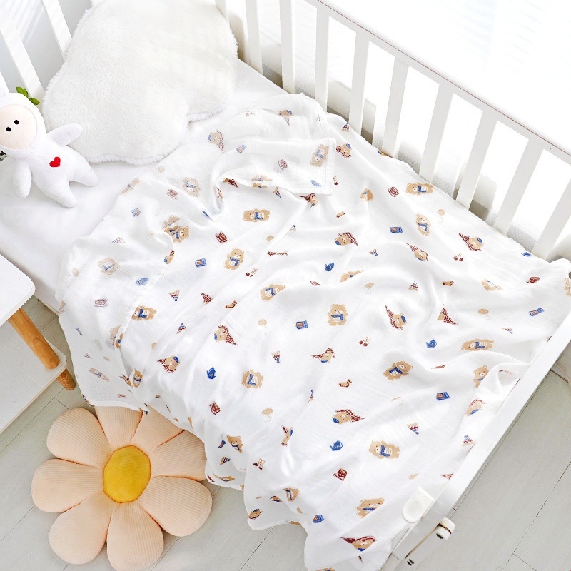 Muslin wrap od bambus-pamuk materijala, Cartoon uzorak, ljetni lagani swaddle za dojenčad i djecu do 3 godine