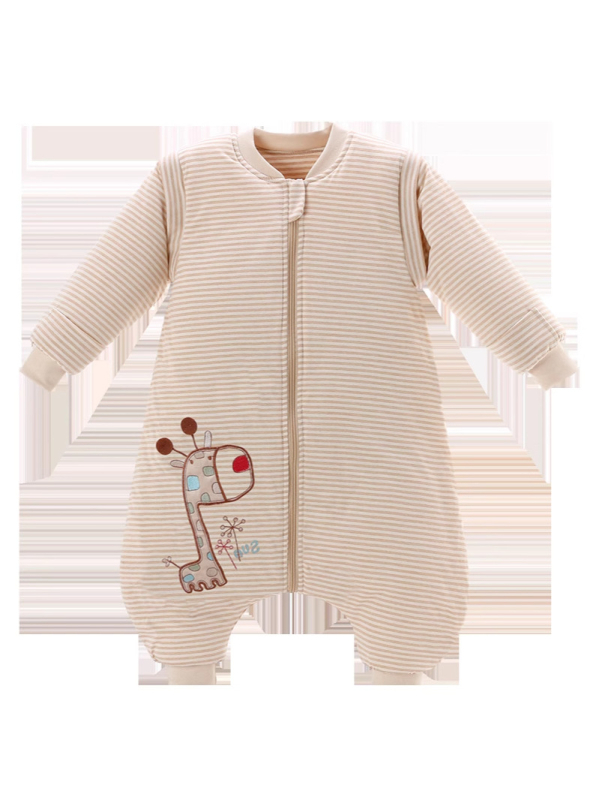 Miegmaišis kūdikiams ir mažiems vaikams – storesnio dizaino, 95% medvilnės audinys, poliesterio užpildas, nuimamos rankovės, metalinis užtrauktukas.