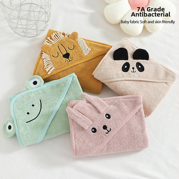 Kupaći ručnik s kapuljačom od 100% pamuka, s karikaturnim uzorom, bez vlakana, za bebe i djecu 1–3 godine