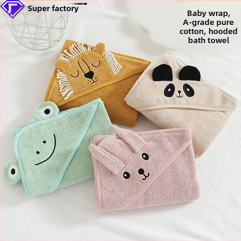 Kupaći ručnik s kapuljačom od 100% pamuka, s karikaturnim uzorom, bez vlakana, za bebe i djecu 1–3 godine