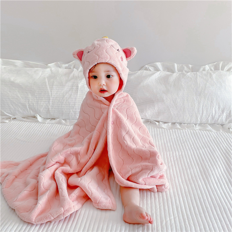 Kapucňový detský uterák na kúpanie, mäkký korálový fleece, s kresleným vzorom, vhodný pre kojencov a malé deti