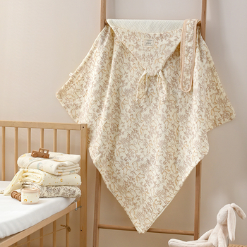 Kūdikio keturių sluoksnių medvilninė marlė swaddle antklodė su gobtuvu ir ilgomis ausimis, naujagimiui, 225 g, pavasaris-ruduo