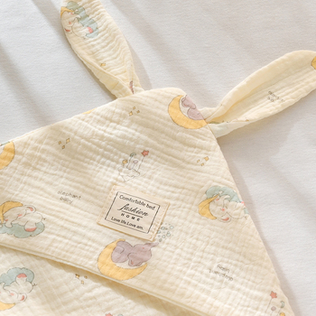 Kūdikio keturių sluoksnių medvilninė marlė swaddle antklodė su gobtuvu ir ilgomis ausimis, naujagimiui, 225 g, pavasaris-ruduo
