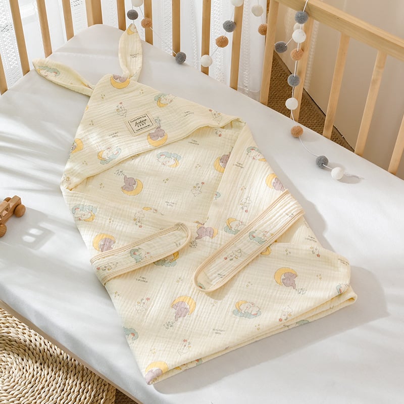 Kūdikio keturių sluoksnių medvilninė marlė swaddle antklodė su gobtuvu ir ilgomis ausimis, naujagimiui, 225 g, pavasaris-ruduo
