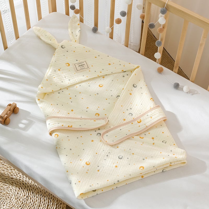 Kūdikio keturių sluoksnių medvilninė marlė swaddle antklodė su gobtuvu ir ilgomis ausimis, naujagimiui, 225 g, pavasaris-ruduo