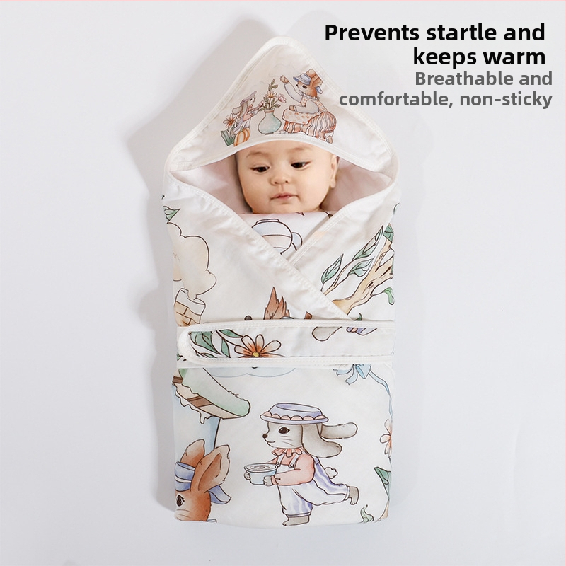 Naujagimio įvyniojimo pledas iš bambuko pluošto, vasarinė lengva versija, iki 0,5 kg, karikatūrų dizainas